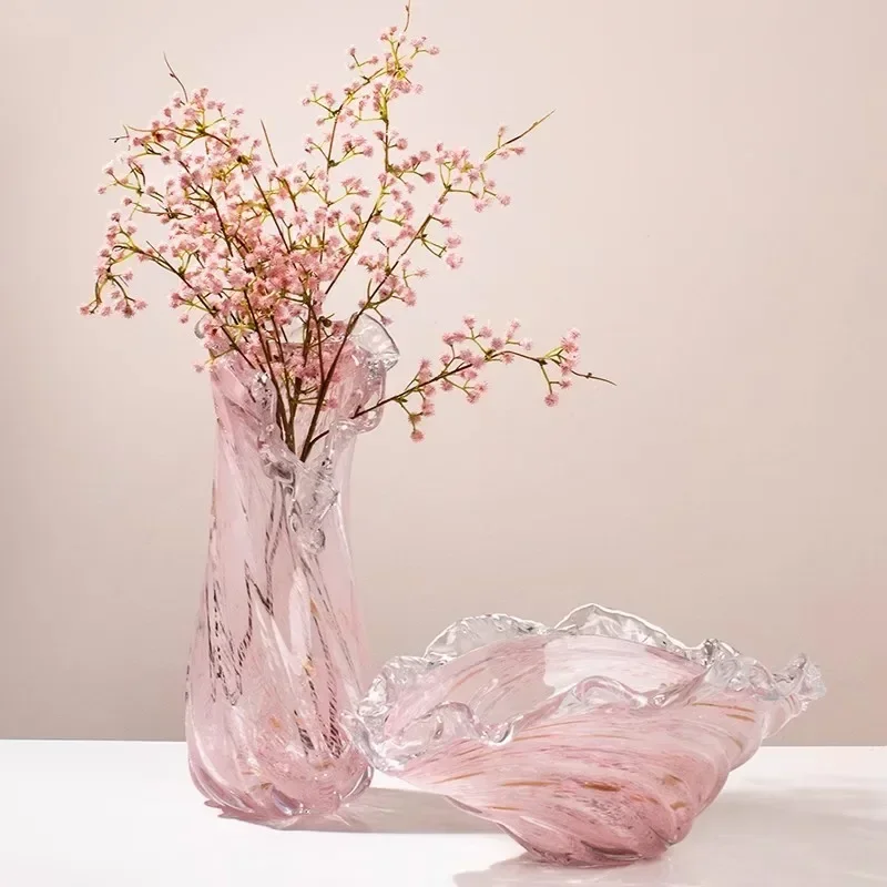 Vase, pink waves, simple desktop art ornaments, living room and dining room glazed fruit plate