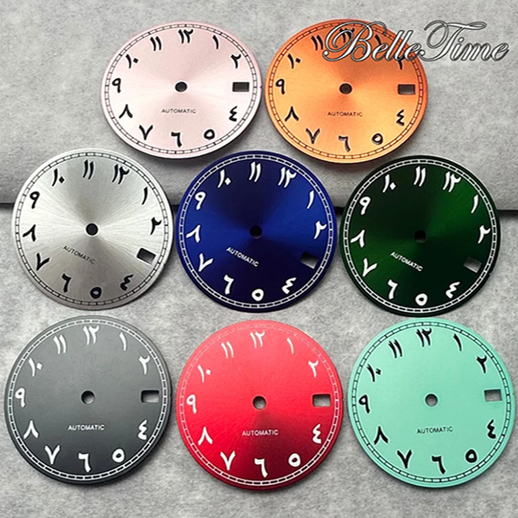 28.5mm Black Silver Blue Red Green Orange Pink Sky Blue Arabic Numeral Watch Faces Fit NH35 /NH36/4R/7S Automatic Movement ﻿