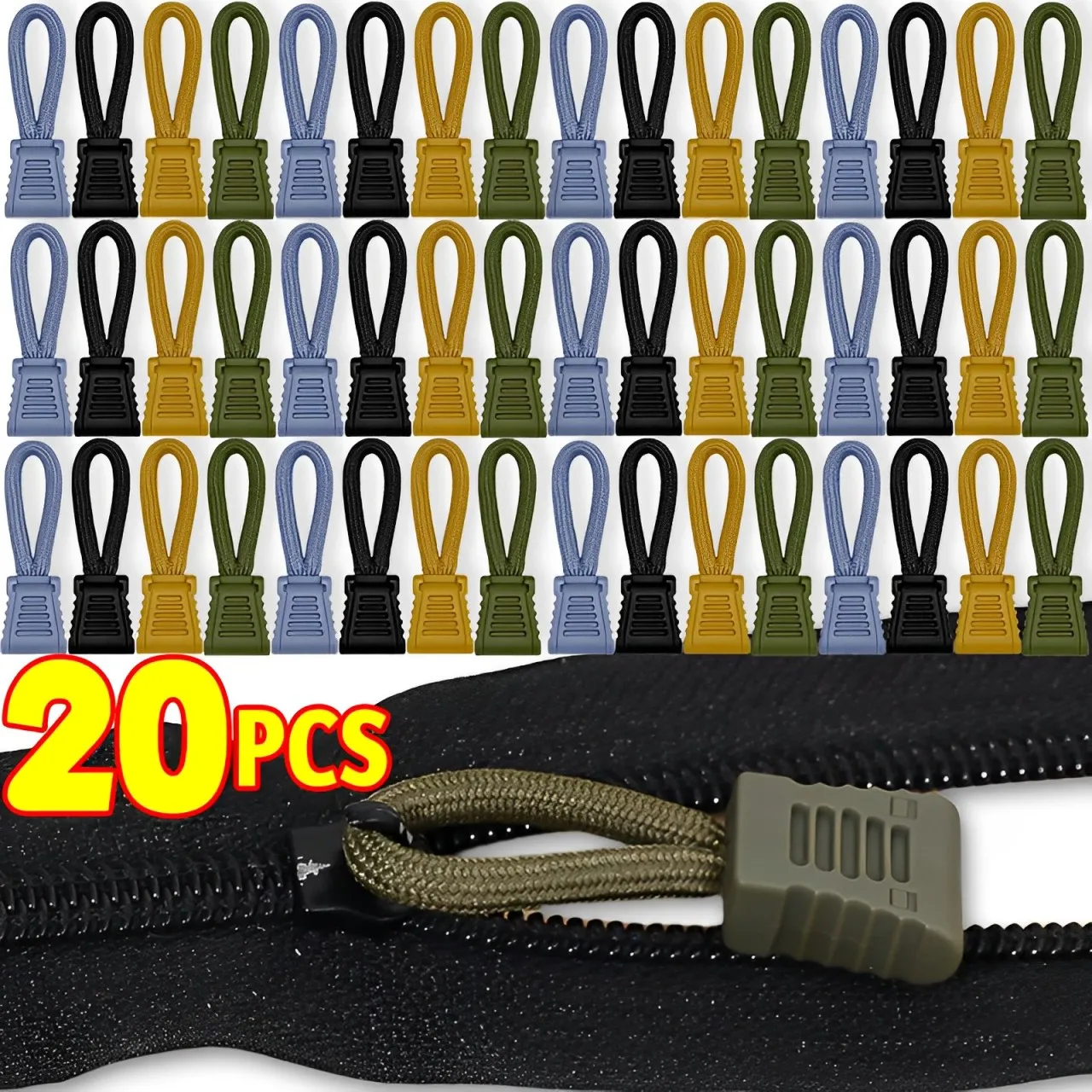 5/20pcs Replacement Clip Zipper Pull Puller End Fit Rope Tag Fixer Zip Cord Tab Buckle Travel Bag Suitcase Backpack Outdoor Tool