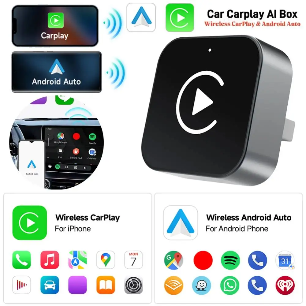 2 في 1 محول Carplay Android Auto اللاسلكي إلى محول carplay اللاسلكي لهاتف iPhone اللاسلكي للتحكم في التوصيل والتشغيل Carplay #1