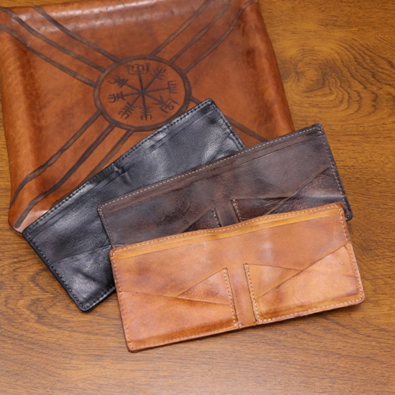 

Кожаный кошелек премиум-класса растительного дубления, потертый уникальный кошелек ручной работы с наклонными верхними отделениями для карт, большой вместительный прочный кошелек для мужчин и женщин