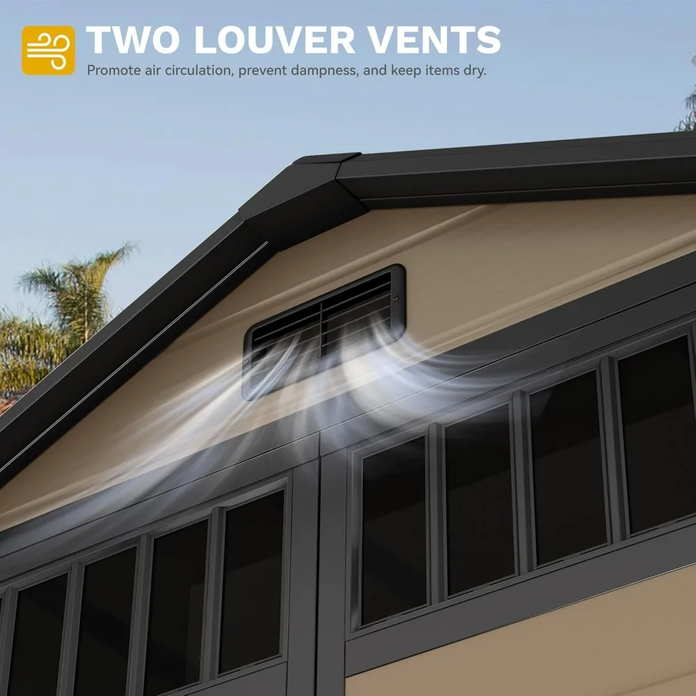 Resin Storage Shed 6x4.4 with Fence-Style Design, Side Windows, Lockable Door, and Vents for Outdoor Spaces