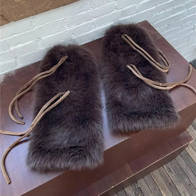 Y2K فو الأرنب الفراء تدفئة الساق الشتاء سميكة أفخم ربطة القوس فيونكة أفخم طماق الباردة واقية طماق واقي أحذية بلاستيك الجوارب فاسق