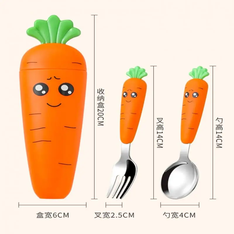 Creative Cartoon Carrot Tableware Set Stainless Steel Children\'s Fruit Food Supplement Fork Spoon Short Handle Tableware