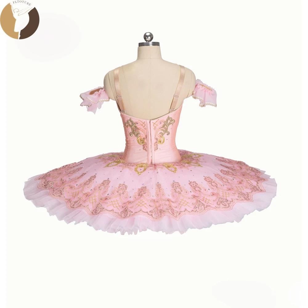 FLTOTURE Professional Pink Elastic Nylon Bodies Girls Pancake Tutu Ballet Sleeping Beauty Nutcracker Competition Costumes Q1424