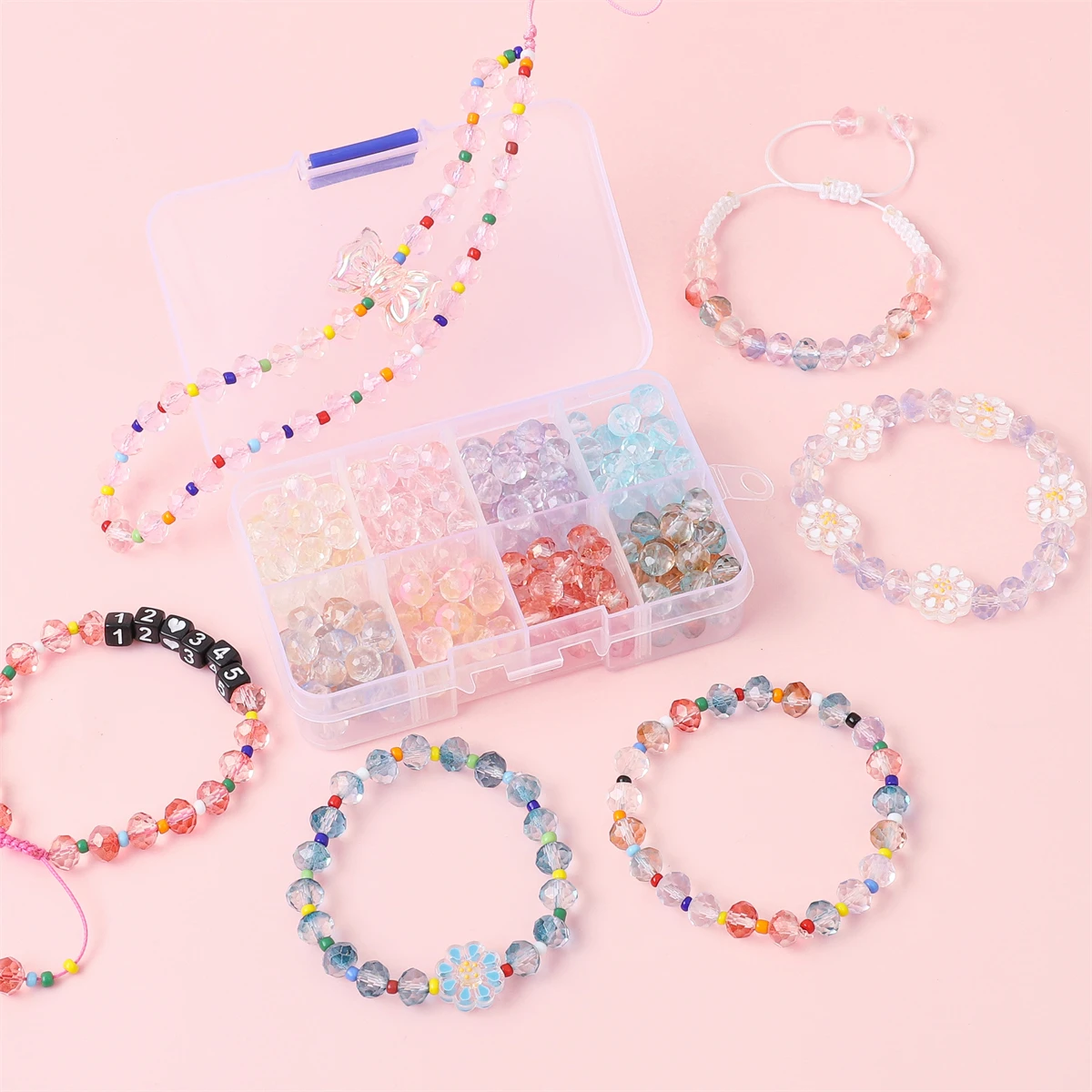 8-box 8mm glass gradient crystal wheel bead set box Hand string, bracelet, bead string material Creative DIY Jewelry Accessories