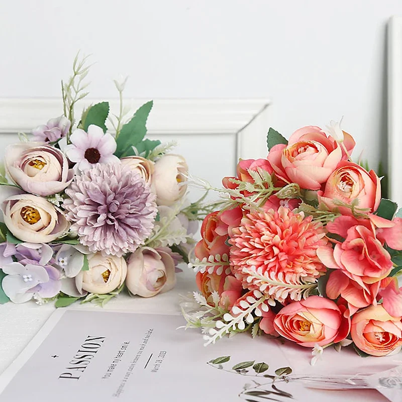 1 шт. декоративный букет роз и гортензий из искусственного шелка, идеально подходит для свадеб, дома, сада и уличных досок