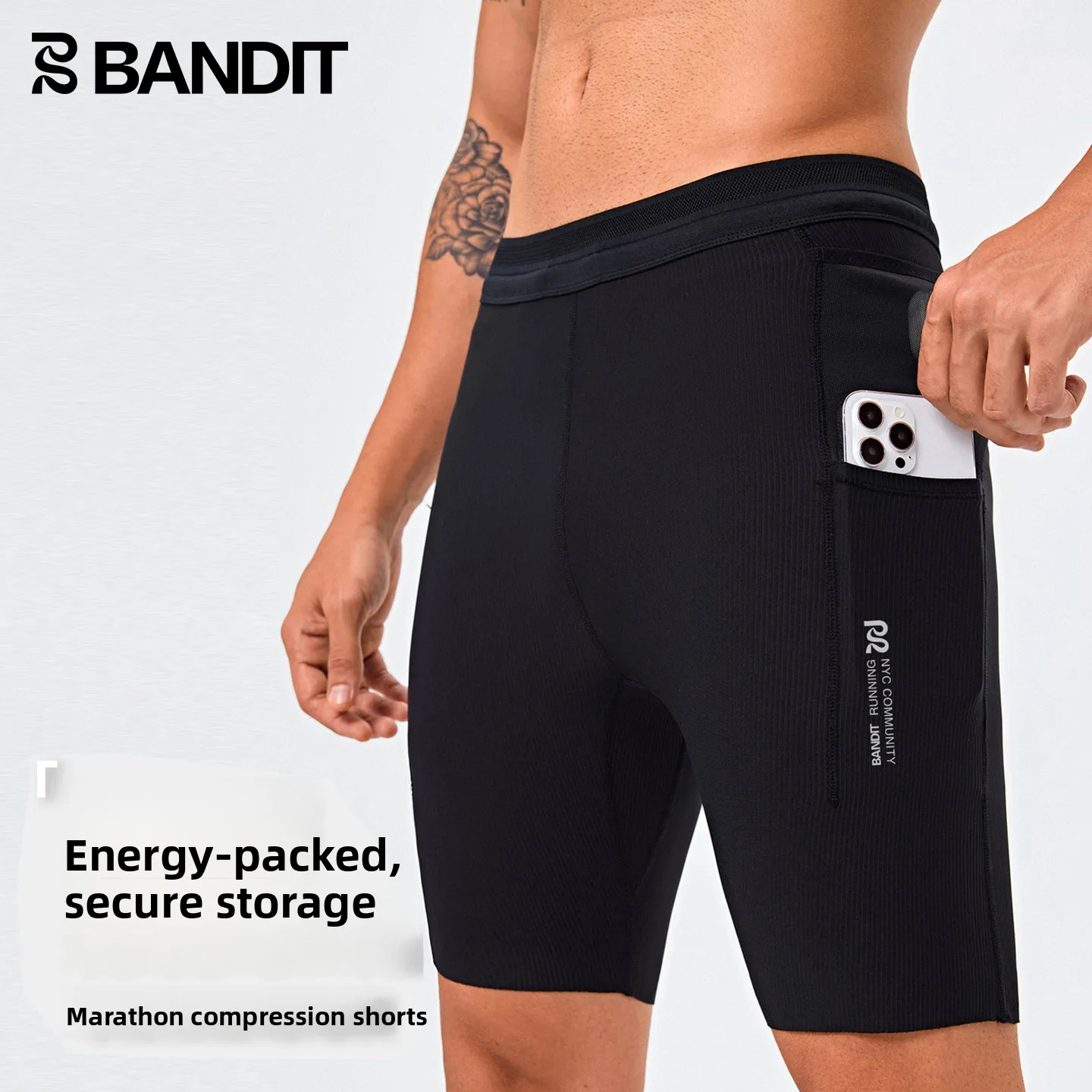 Bandit Men's Running Shorts Five-Quarter Length Marathon Athletic Outdoor Wear Elastic Quick Dry Sportswear Fitness Clothing