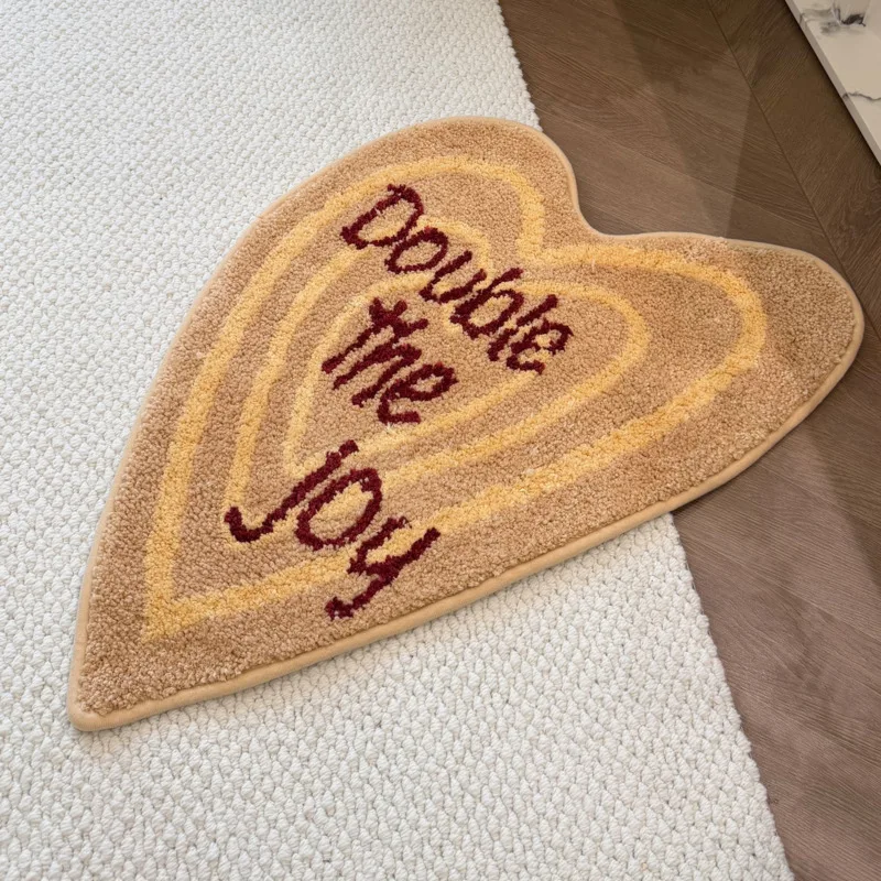 50x70cm Heart Shaped Tufted Rug, Double The Joy Non Slip, Floor Mat Bedroom Bathroom Kitchen, Carpet Home Decor Anti Skid, Pad