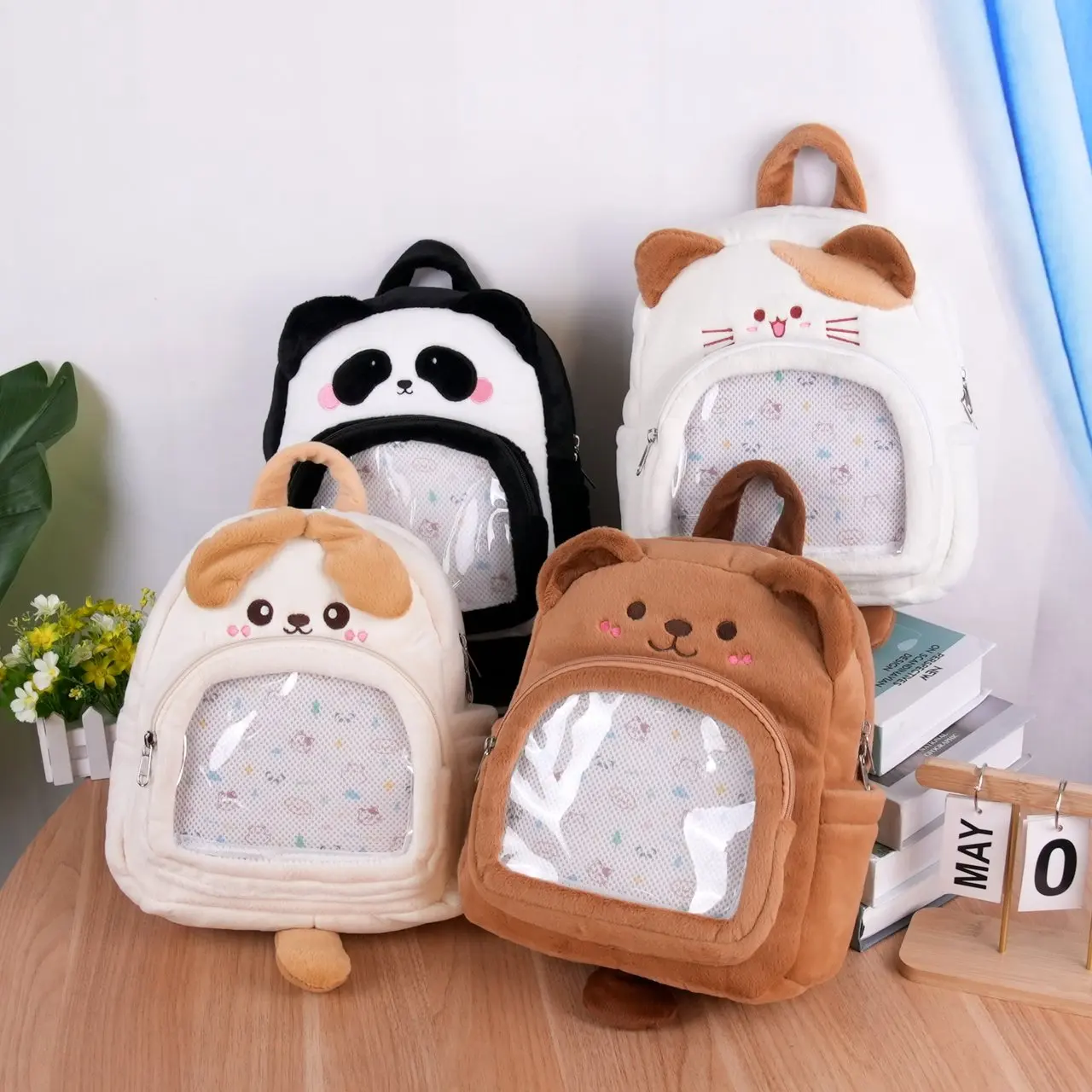2025 New Design Toddlers Cute Schoolbag Soft Lovely Ita Backpack Pin Bags Cartoon Plush Daypack Book Bag with Transparent Pocket
