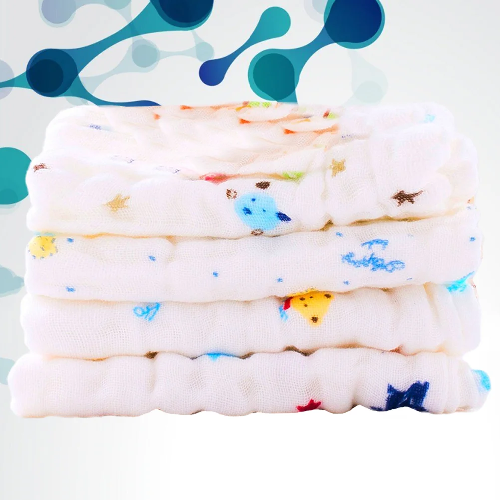 4 ชิ้นผ้าขนหนูสี่เหลี่ยม Washcloths พยาบาลเด็กให้อาหารผ้าเช็ดหน้าขนาดเล็กผ้ากอซใบหน้า