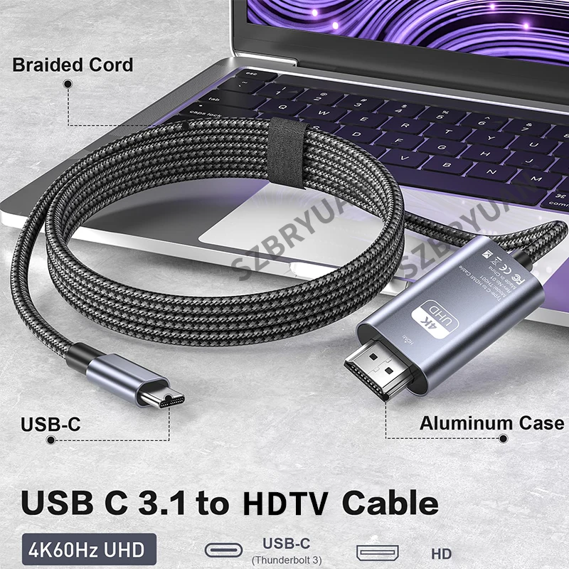 USB C to HDMI Cable 4K 60Hz Type C to HDMI Adapter Converter Cable for TV MacBook Pro Air Pixel iPad iPhone 15 Samsung Laptop 2M