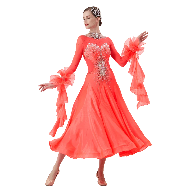 B-22182 New Women Modern Dance Rhinestone Color Diversity Dress Ballroom National Standard Waltz Competition Performance