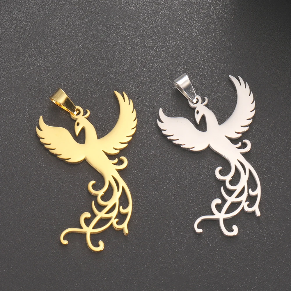 Dawapara Phoenix Pendant for Necklace Earrings Mythology Animal Stainless Steel Charms for Jewelry Making Religious Gift