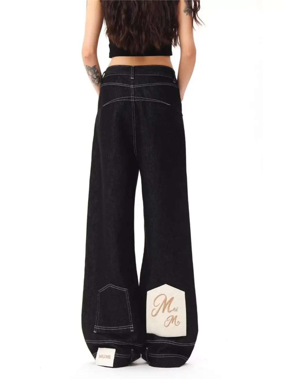 

Retro Washed Design Hip Hop M-Word Jeans Women Summer Wide Leg Pants High Waist Distressed Anti-Wear Casual Style Denim Skinnies