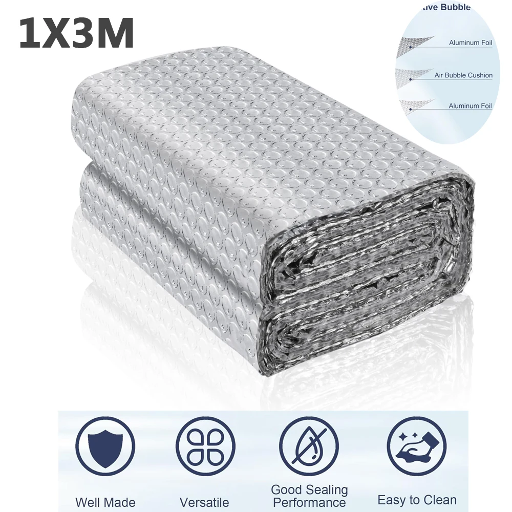 1X3M Double Reflective Bubble Foil Insulation Foam Aluminum Foil Thermal Insulation Radiant Barrier for Window Garage Door Roof