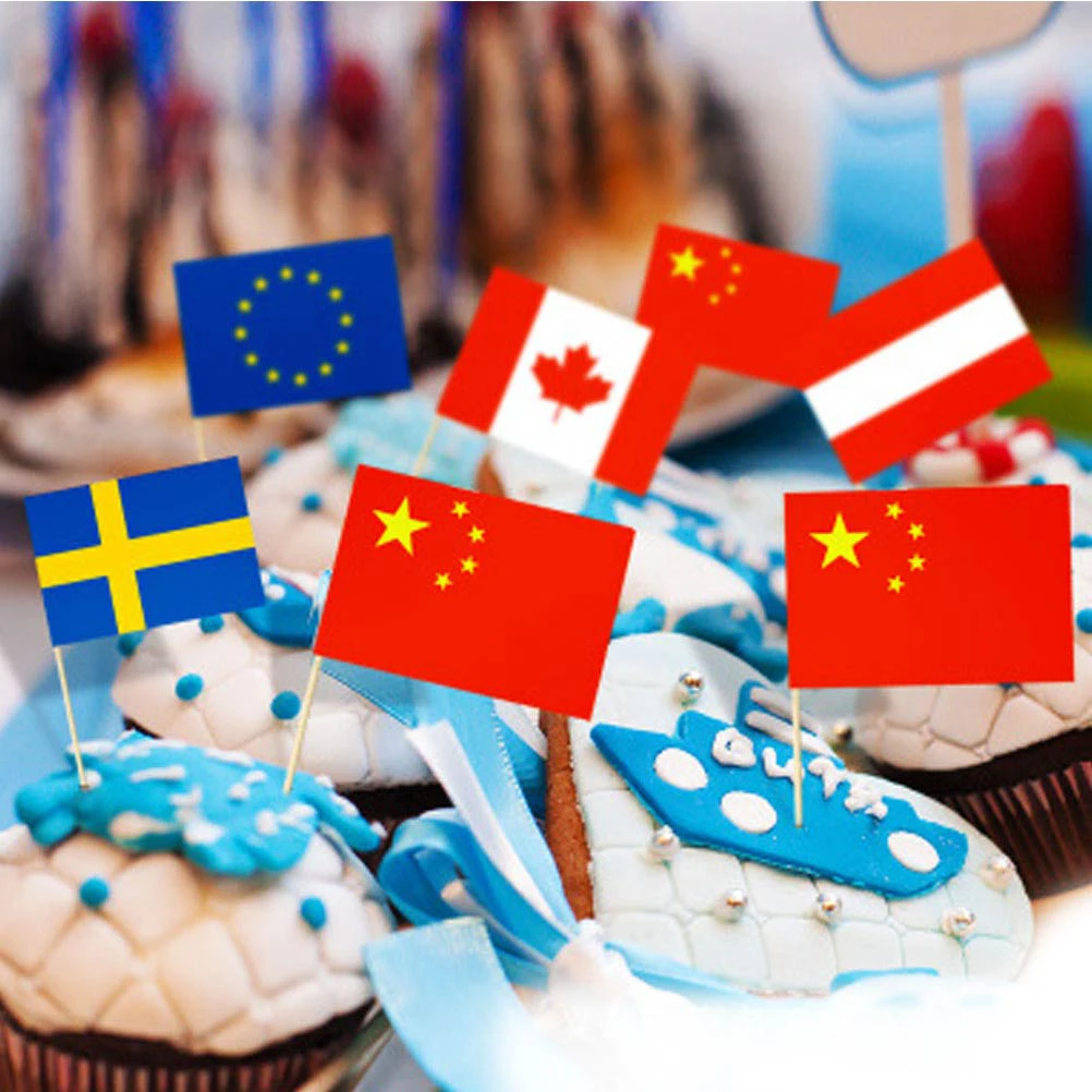 

50Pcs National Flag Picks Party Supplies Multi-Design Cake Cupcake Toppers Cocktail Sticks Fruit Food Decoration