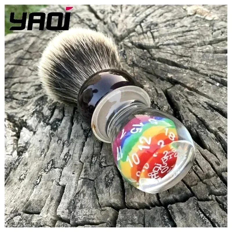 Wet Shave Barber Grooming Tool Lather Brush With Dense Bristles Rainbow Colorful Rings Handle For Men YAQI Shaving Brush