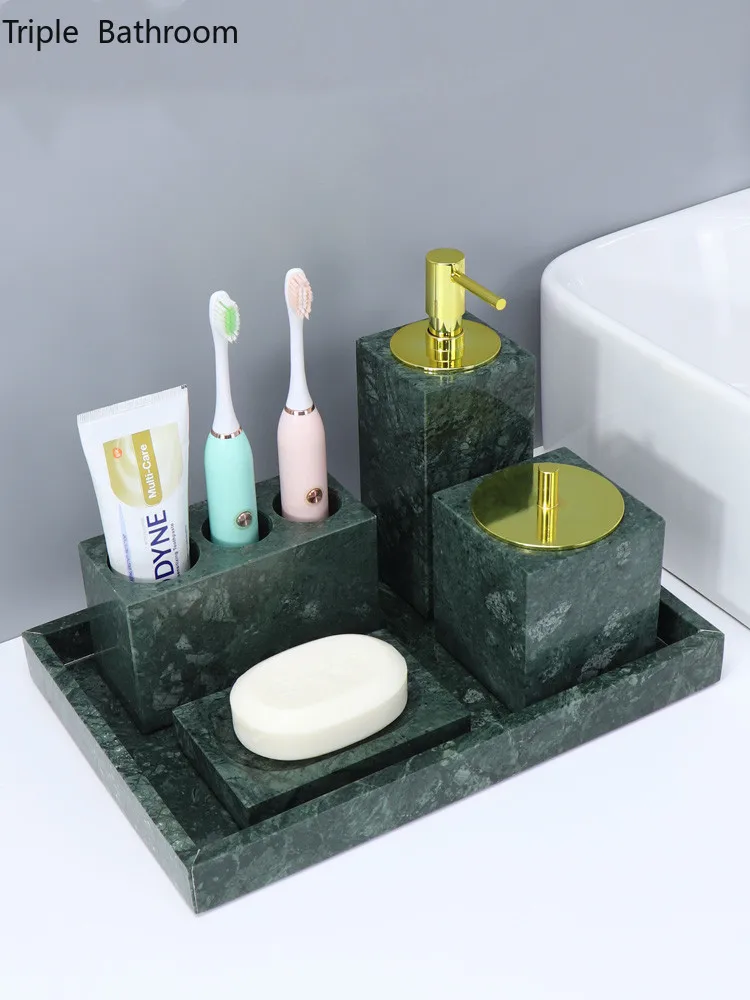 European Marble Shampoo Bottle Toilet Soap Dish Toothbrush Holder Light Luxury Bathroom Decoration Wash Cup Soap Dispenser