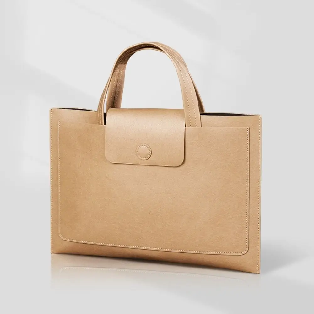Large Capacity A4 Leather Document Bag Magnetic Button Thickened Waterproof Laptop Cases Portable Lightweight