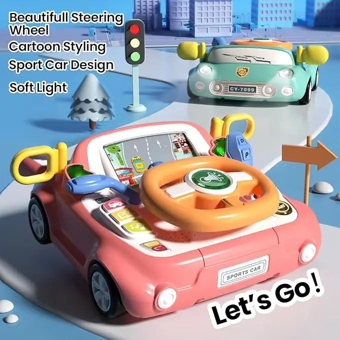 Volante para crianças, brinquedos de condução para crianças com simulação de música leve, assento de carro, brinquedo interativo para bebês