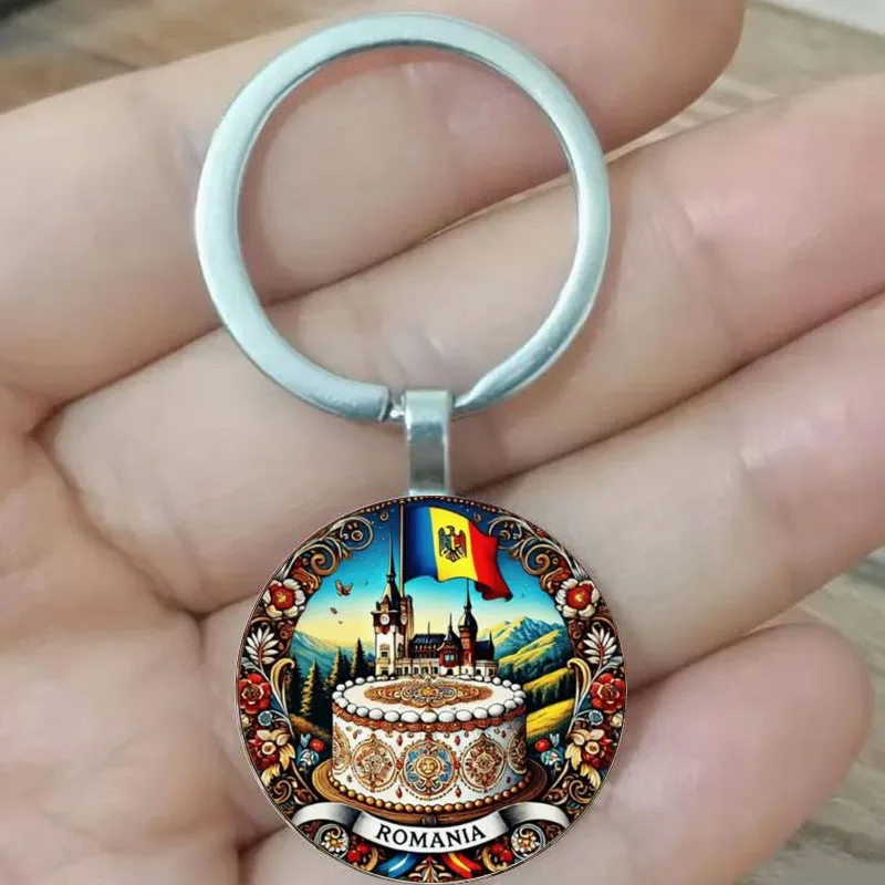 Romanian Castle Key Chain with Romanian Flag and Dracula Castle Birthday, Halloween, Christmas Gifts for Brothers and Sisters