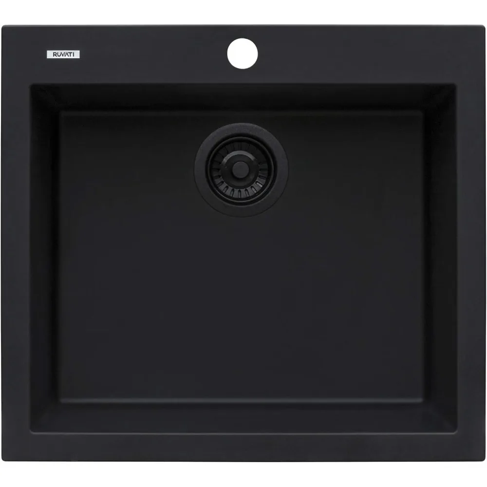 

23 x 20-дюймовая вставная гранитная композитная кухонная мойка с одной чашей, эпигранит — полуночный черный — RVG1023BK