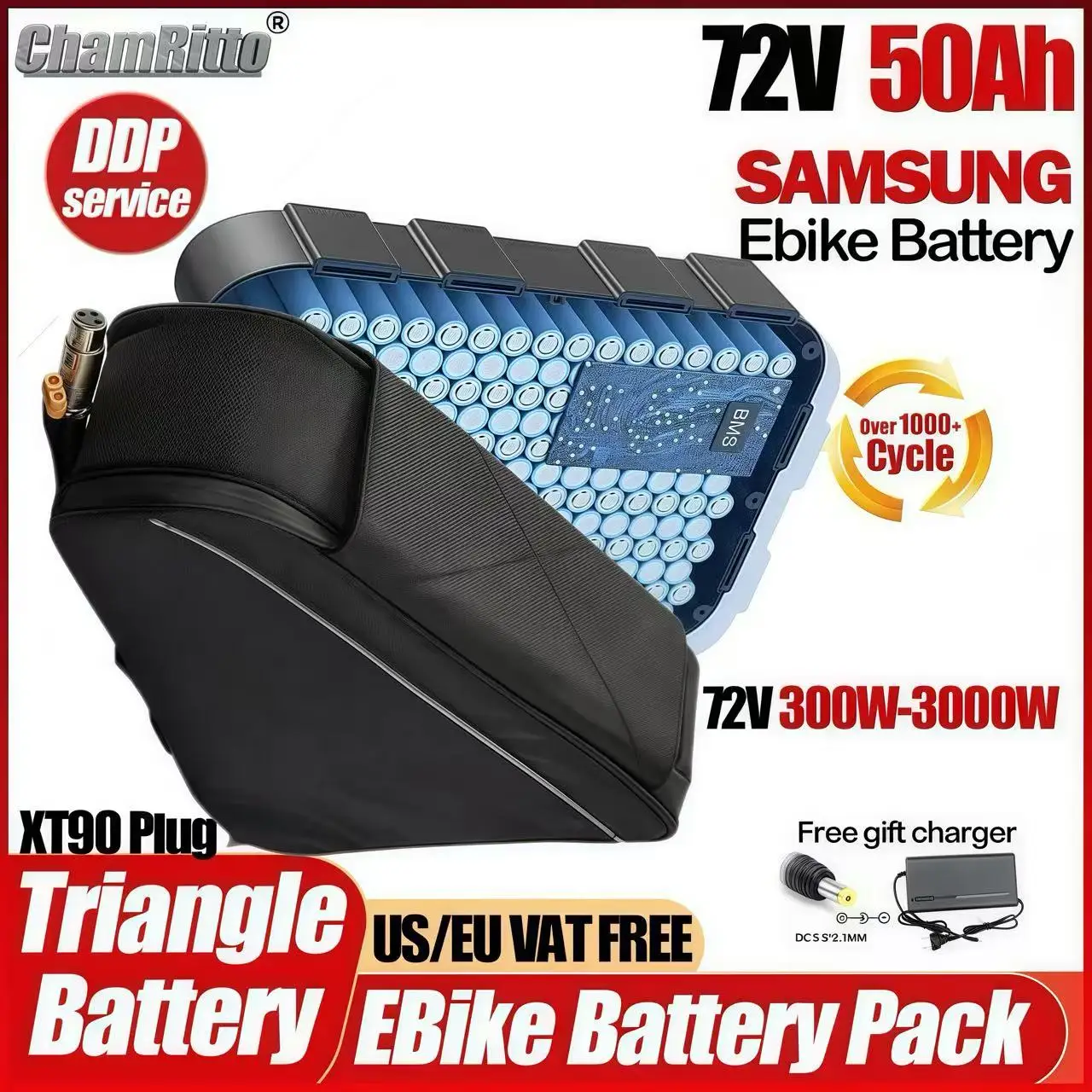 

72v 3000w Electric bicycle cham rider 40ah 30ah 50ah 60ah Triangular Battery ebike Lithium Battery 72v 300w-2000w conversion kit