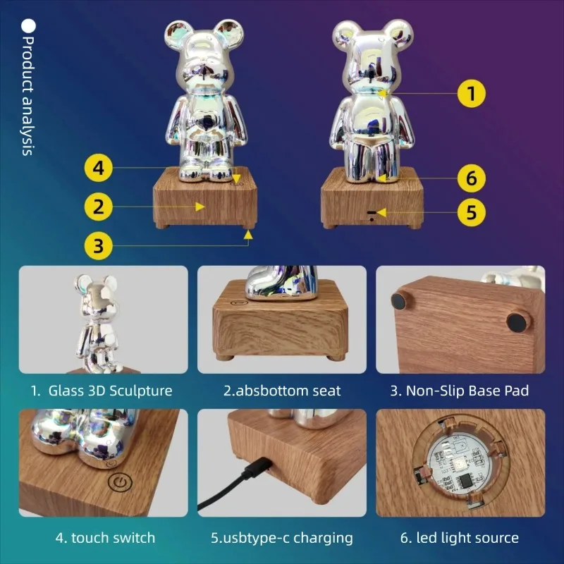 LED ثلاثية الأبعاد الدب العارض ضوء الليل USB بالطاقة تغيير اللون المحيطة مصباح للأطفال غرفة نوم غرفة المعيشة هدية تزيين المنزل #3