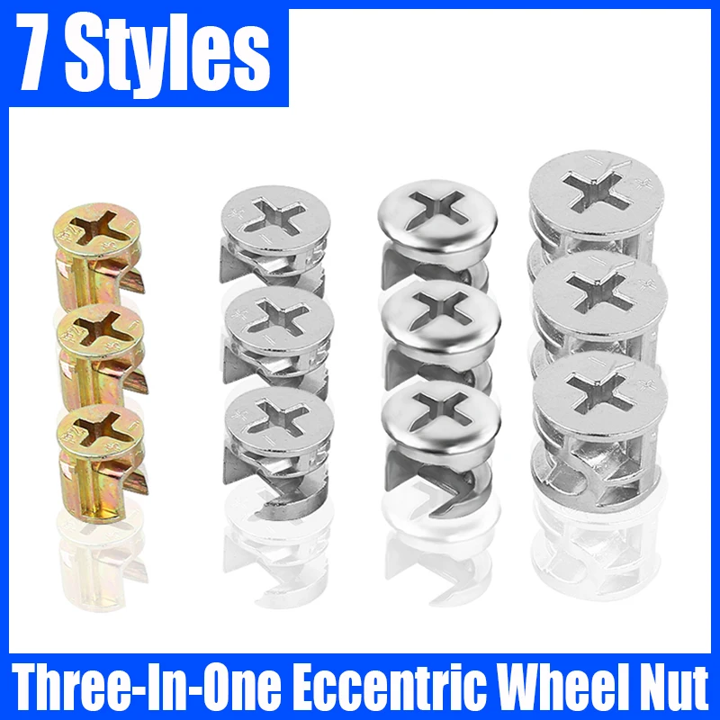 

50PCS 9-24mm Three-In-One Connector Eccentric Wheel Lock Screw Nut Furniture Screw Wardrobe Furniture Connector Fasteners