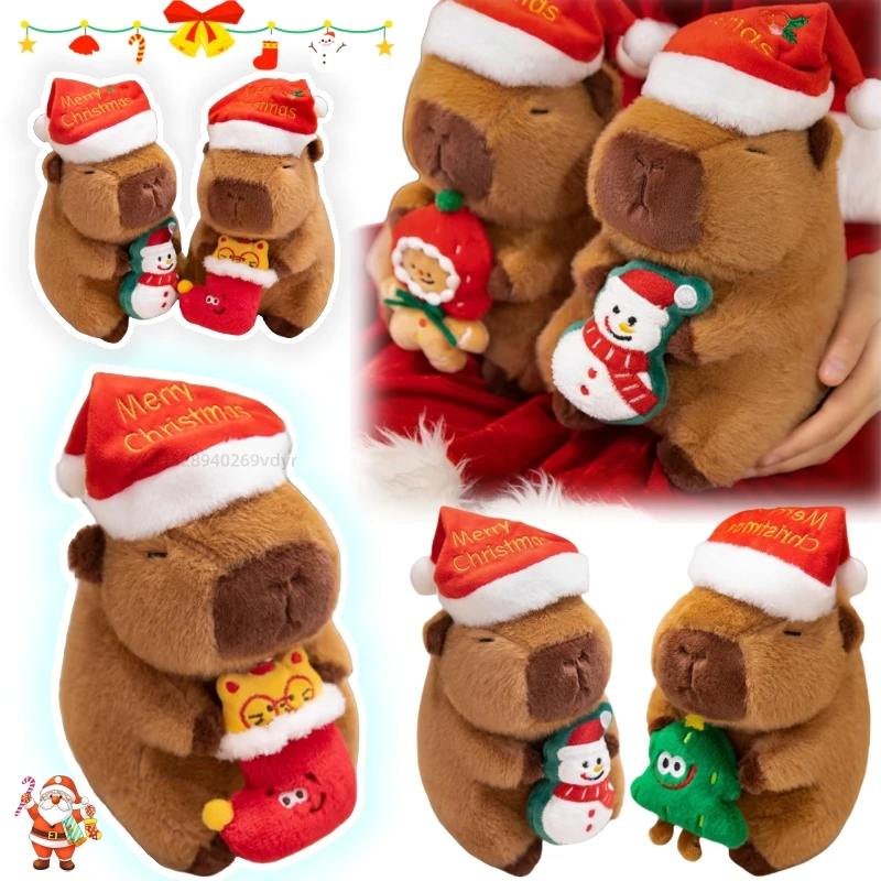 

Cute Christmas Capybara Plush Toy Holding the Snowman Xmas Tree Simulation Doll Stuffed Animals Anime Xmas Gifts Party Decor