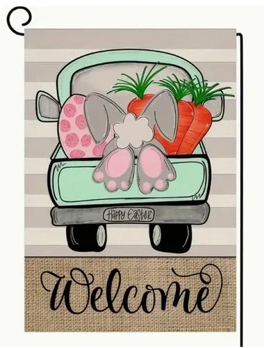 Easter Garden Flag 12x18in Burlap Welcome Happy Easter Double-Sided EYY IIX SSL