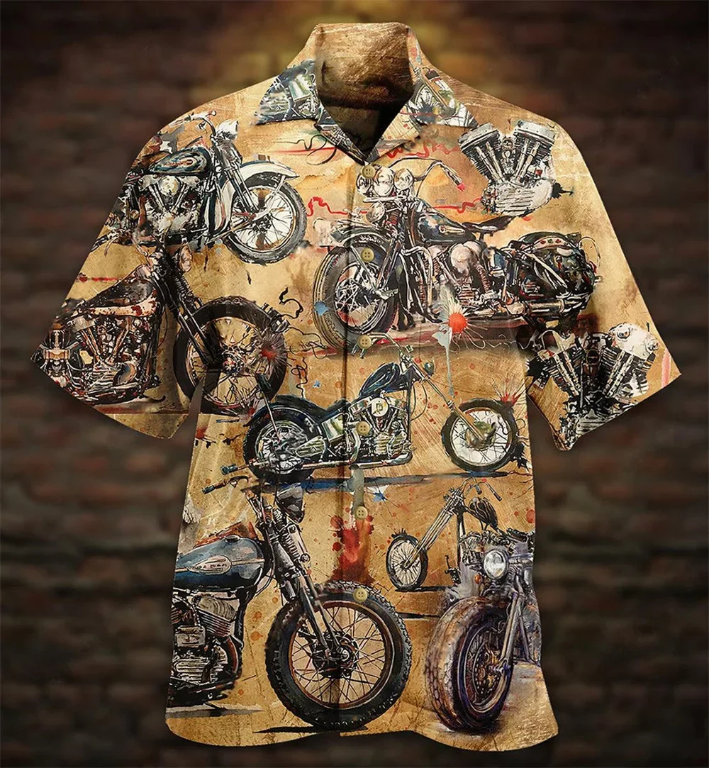 Hawaiian men's motorcycle shirt, casual shirt, short sleeved collar, mechanical, fashionable, designer, 2023