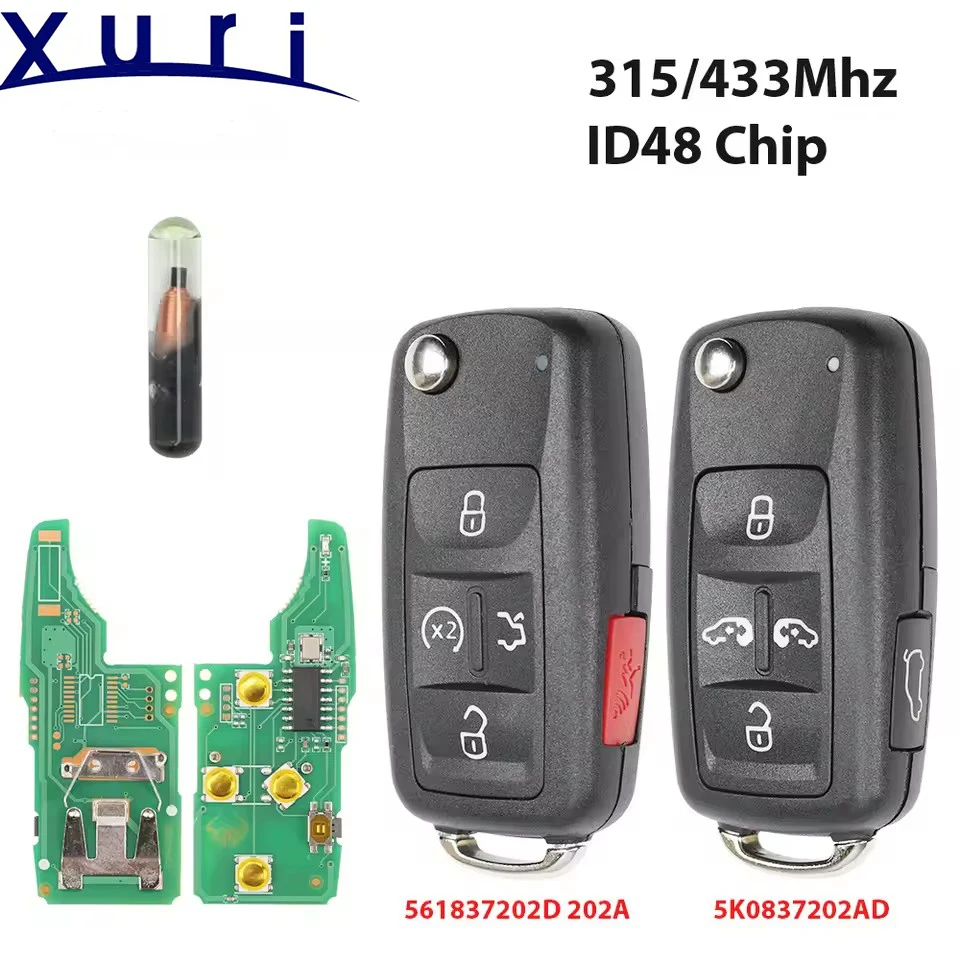 

Xuri5B Remote Car Key 5K0837202AD 561837202D/A 433MHZ 48CHIP for V-olkswagen Beetle CC EOS Golf GTI Jetta Passat Multivan Sharan