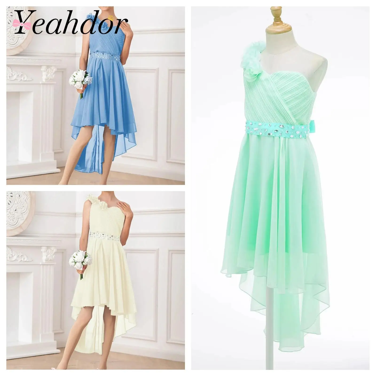 

2025 Wedding Elegant Girls Party Dress One-Shoulder Flower Girl Clothes Kids Birthday Dress Children's First Communion Prom Gown