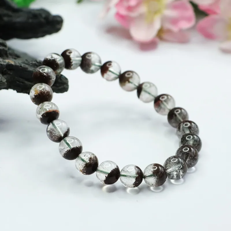 New Natural Green Ghost Quartz Crystal Bracelet Round Bead Bracelet Ladies Gift Crystal Therapy Stone Couple Bracelet Party Gift