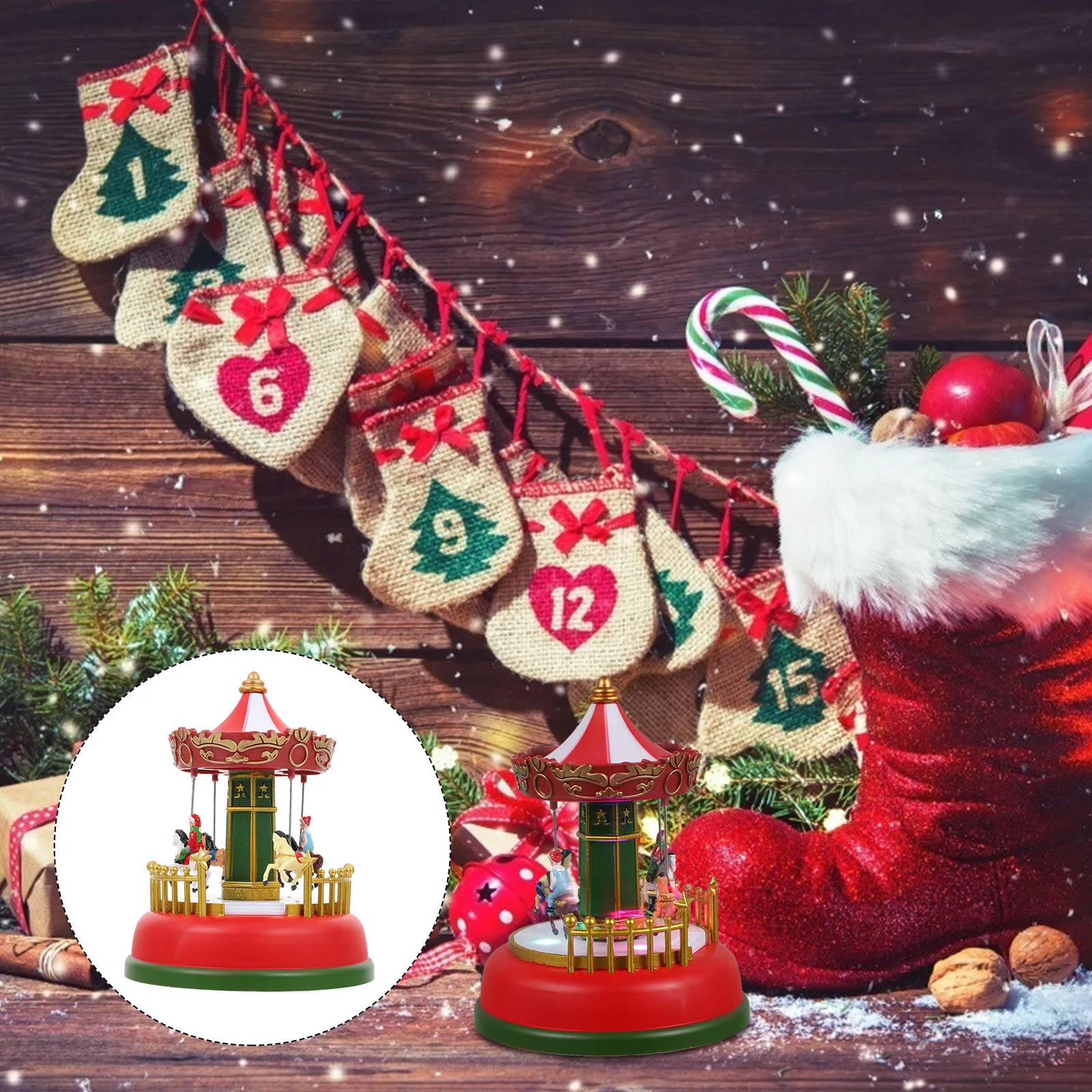 

Glowing Music Carousel Christmas Box Lantern Musical Girls for Party Decorations
