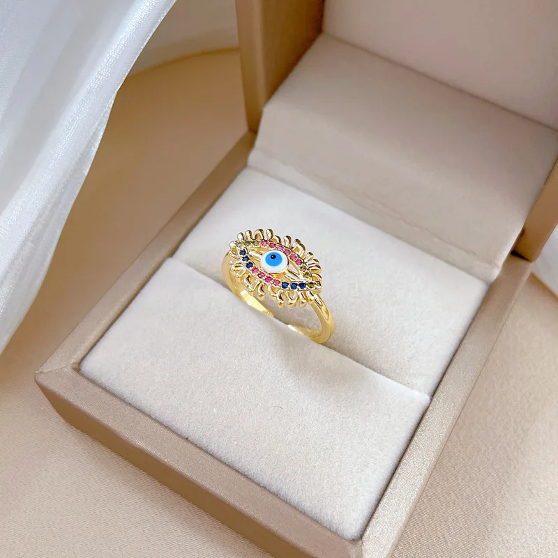 EVIL EYE new fashion eyelash gold color cz crystal paved Multi-color evil eye ring turkish jewelry ring for women christmas gift