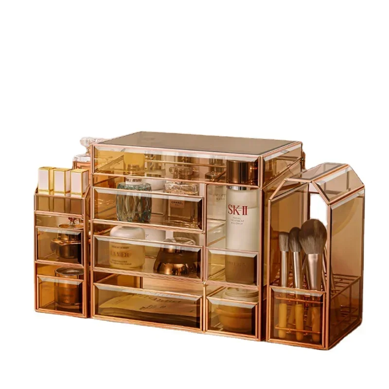 

Drawers Transparent Makeup Box Storage Glass Set Brush Luxury Make Up Box Cosmeticos Perfume Dresser