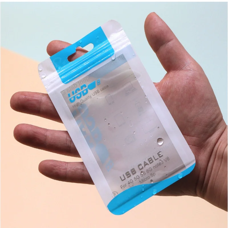 

100PCS Portable 1M~2M USB Cable Date Line Wire Zipper Packaging Bag DIY Plastic Clear Window USB Hanging Gifts Storage Pouches