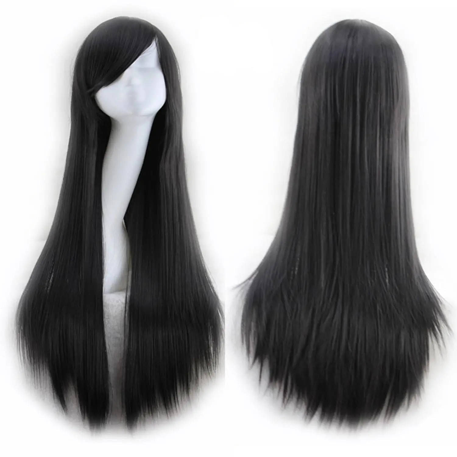 Inuyasha Sango Cosplay Long Black Wig with Bangs Straight Black Wig Cosplay Costumes for Women Anime Synthetic Wigs Girl Party