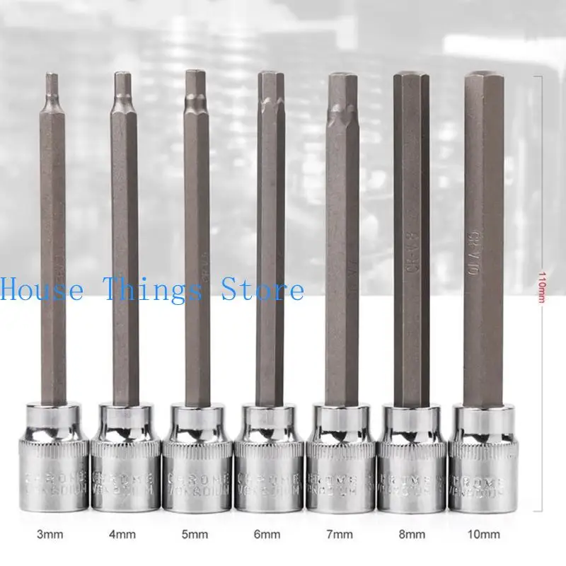 

652F 7 Pcs 3/8 for Extra Long Socket Set 110mm Socket Adatper for Torque Socket Wrench Allen for Key Screwdriver Bit Set