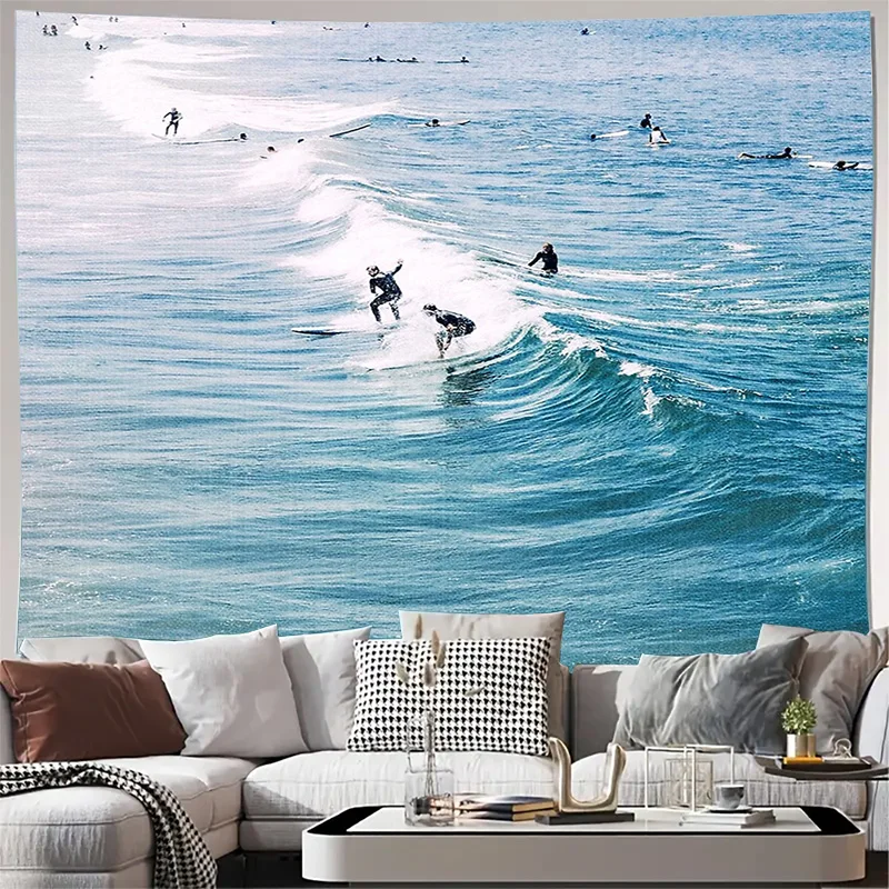 Ocean Wave Tapestry Surf Beach Wall Hanging Coastal Home Decor Sea Landscape Tranquil Vibes Nautical Theme Bedroom Art Living Ro