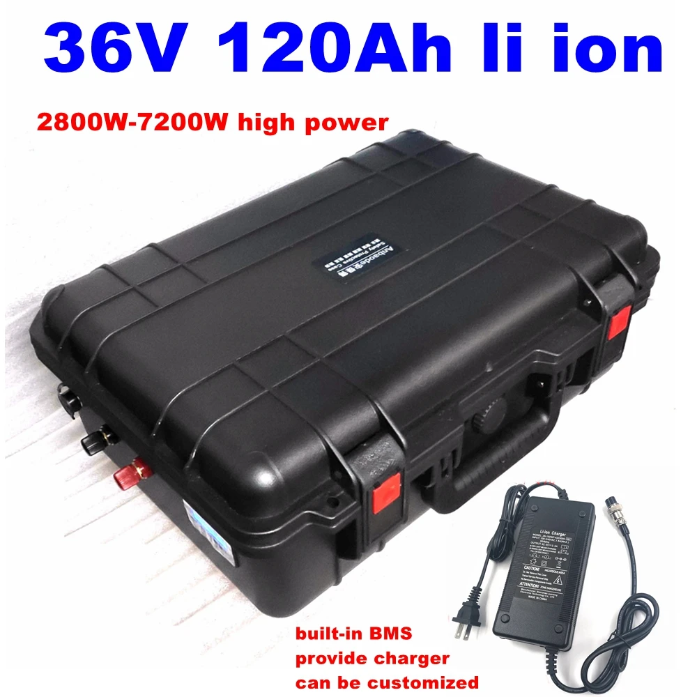 Lithium battery 36V 120Ah li ion battery waterproof with bms for 2800-7200W motor golf cart inverter boat machine+10Acharger