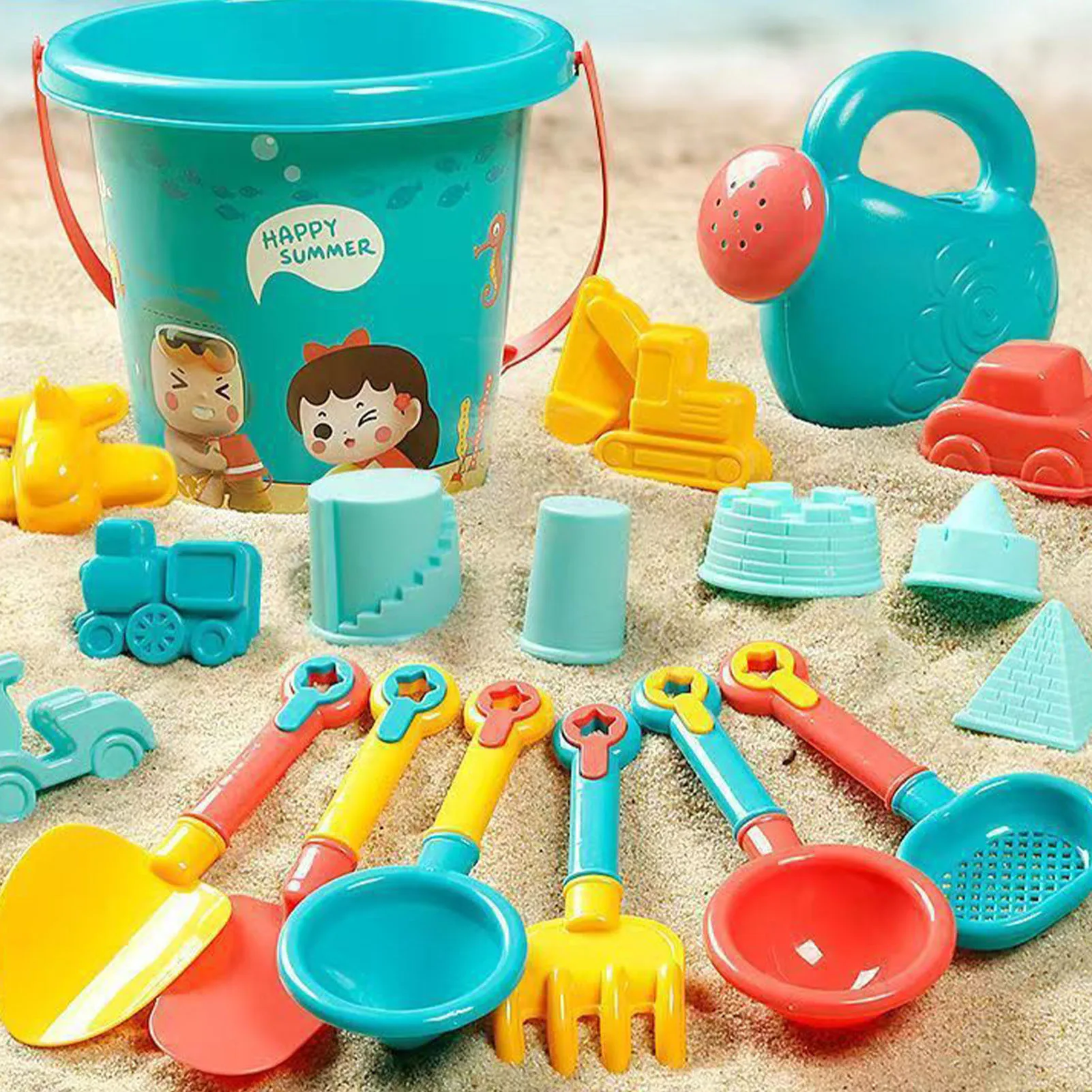 

ZK30 18pcs Kids Beach Sand Toys Set Children Funny Beach Bucket Sand Mold Shovel Rake Sifter Watering Can