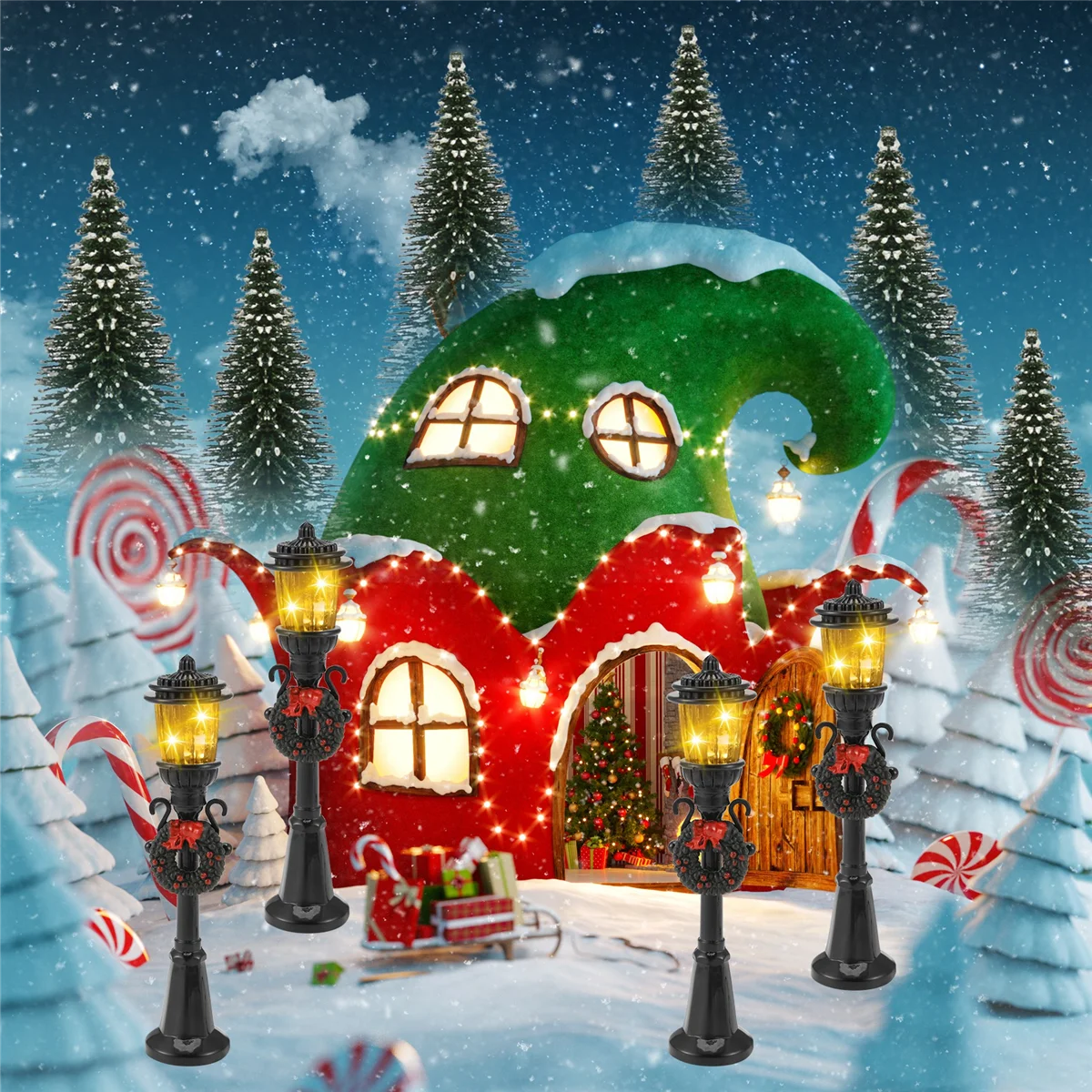 KKZ-4 Pcs 미니 크리스마스 램프 포스트 기차 램프 DIY 인형 집 마을 통로에 대 한 소형 가로등 장식 조명