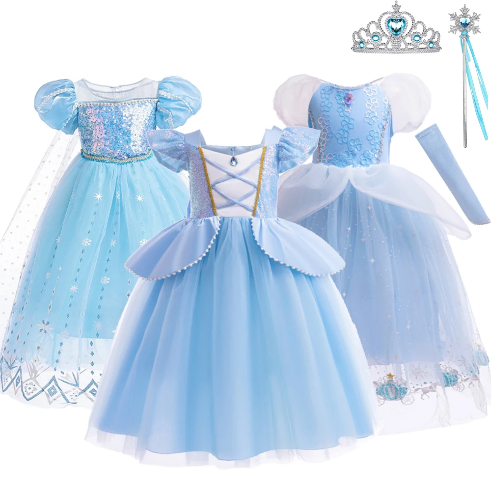 

Movie Ice Princess Cosplay Costume Full Sets Blue Dress Disguise Uniform Suit for Kids Halloween Carnival Party Clothes Roleplay