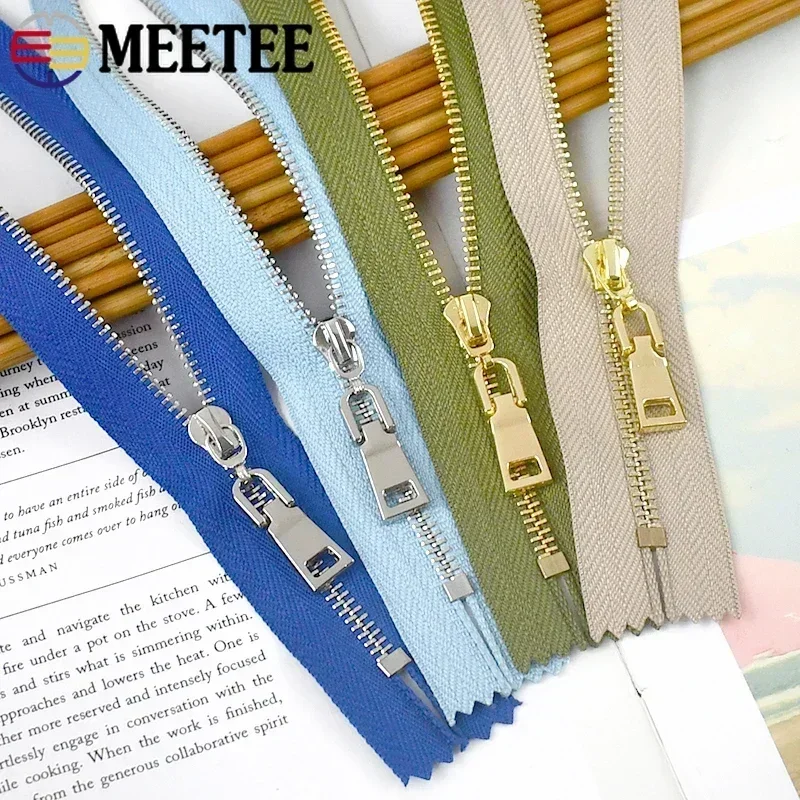 5Pcs Meetee 15/18/20/25/30cm 3# Metal Zippers Close-End Auto Lock Zips for Bag Garment Zip Closure Repair Sewing Accessories