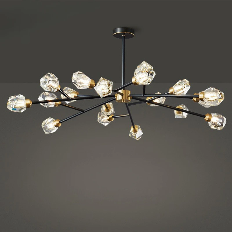 Nordic All-cobre Molecular Longo Cristal Lustre Luz Luxo Criativo Pós-moderna Atmosfera Sala LED Luzes Pingente