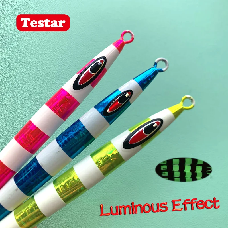 Testar Luminous Metal Jig Fishing Lure 100g 200g300g 400g 500g Fast Sinking Artificial Heavy Jigging Head Bait Deep Diving Pesca